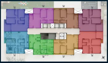 Planta tipo do Flamiano Costa com distribuição de apartamentos de 2 e 3 quartos por andar
