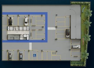 Planta do subsolo G1 do Flamiano Costa com vagas de garagem, depósitos e área pet place